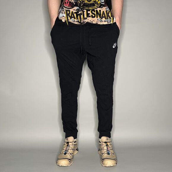 Vintage Y2K Nike Sweatpants Mens L Black White Swoosh Cotton Joggers - Picture 2 of 4